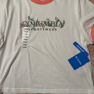 Columbia White Tee with Coral Trim